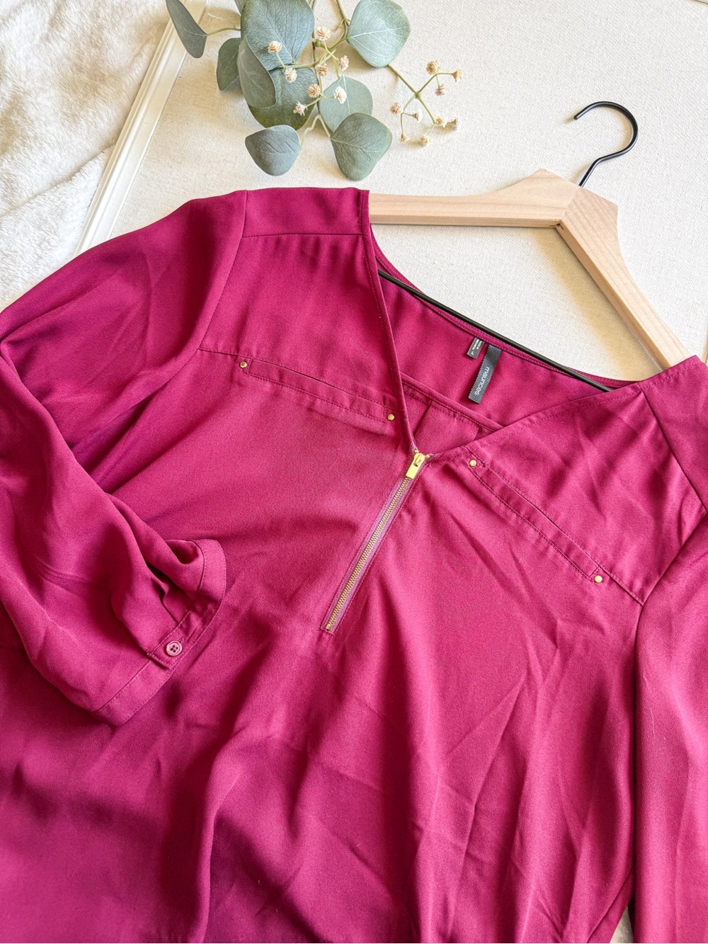 Maurices Red Zip Front Blouse Long Sleeve Work Top Size Large